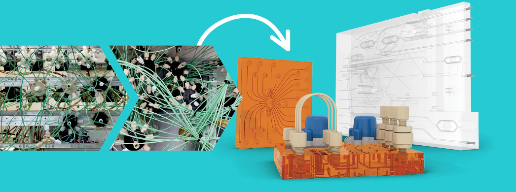 example of consolidating multiple fluidic flow paths