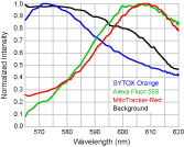 measured intensity spectra taken from parts of the image where only a single fluorophore is present