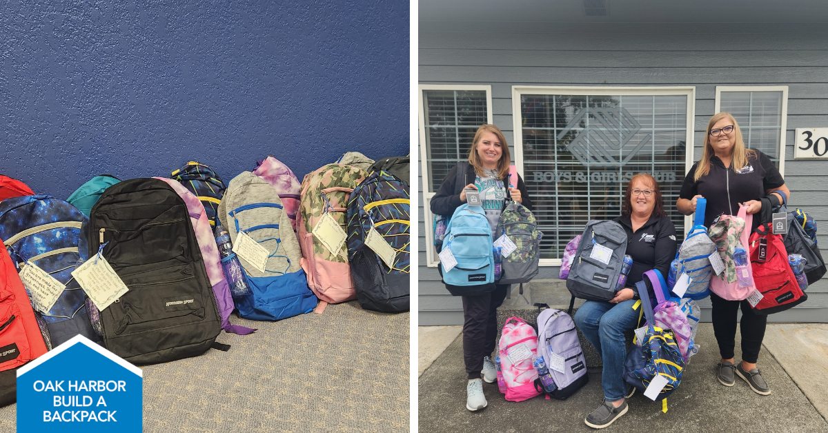Employees from Oak Harbor participating in a backpack drive