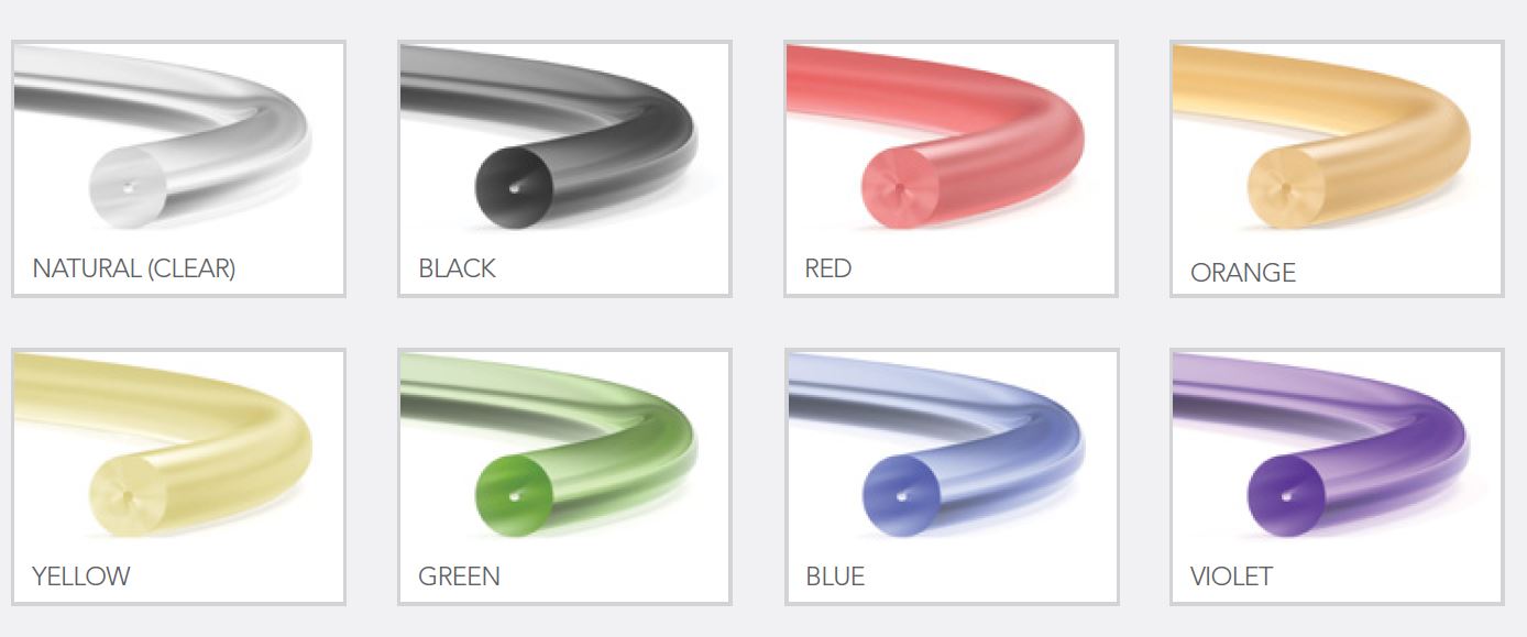 Tubing colors include black, orange, blue, green , clear and more