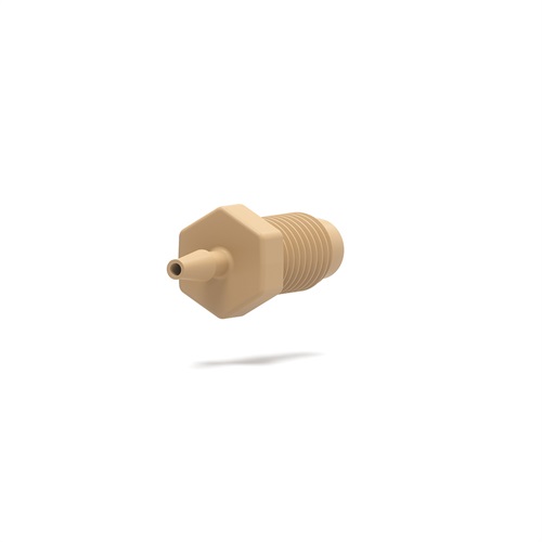 PEEK Adapter, 1/16” Barbed to ¼ -28 Flat-Bottom Male PEEK Adapter, 1/16” Barbed to ¼ -28 Flat-Bottom Male