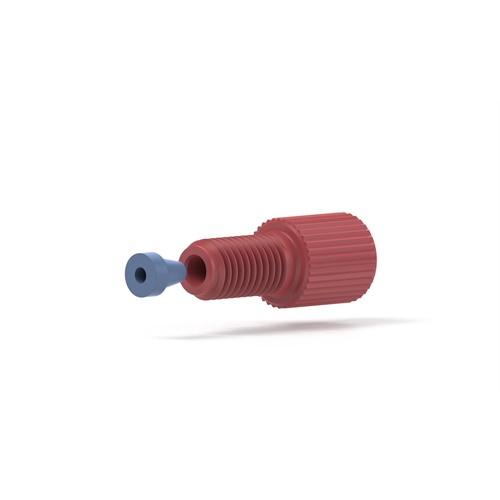 Flangeless Fitting Delrin®, Red 1/4-28 Flat-Bottom, for1/16