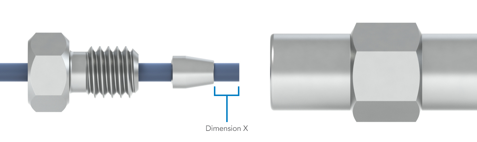 measure the distance from the end of the ferrule to the end of the tubing, dimension X, to understand the installation process