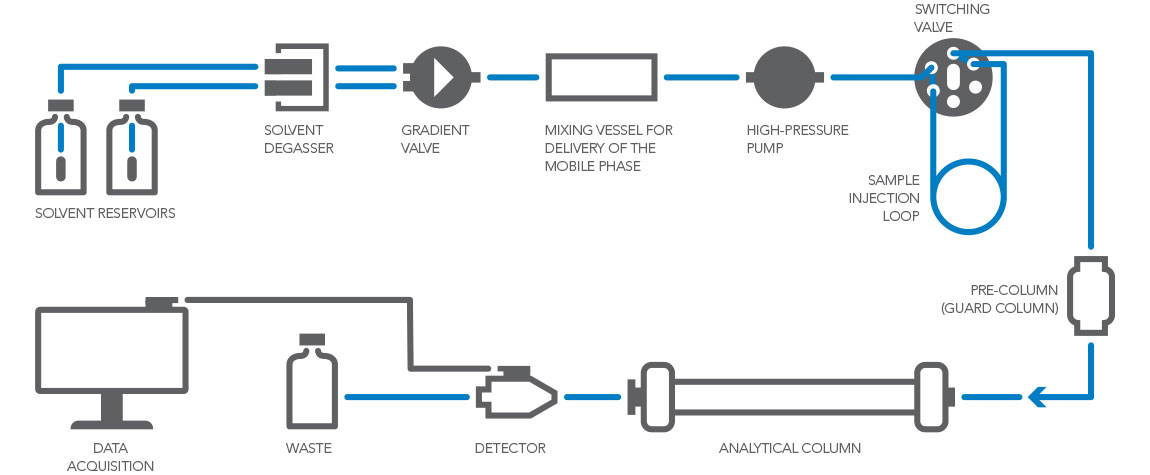 Basic components of a high performance liquid chromatography (HPLC) system