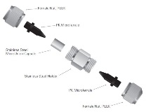 ultra high pressure microunion assembly with parts labeled