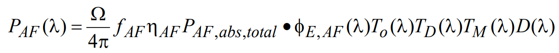 For autofluorescence noise, the wavelength-dependent power at the detector equation