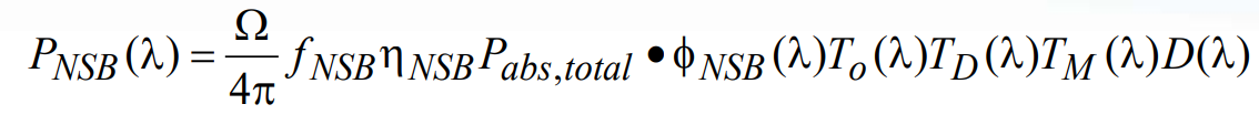 wavelength-dependent power at the detector resulting from background fluorescence due to non-specific binding equation