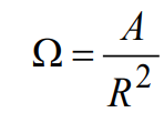 solid angle associated with an area on a sphere of radius R can be computed using this equation