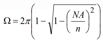 solid angle Ω associated with a particular microscope objective equation